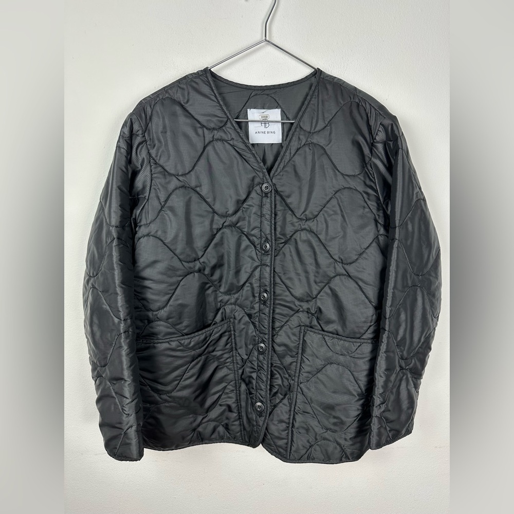 Anine Bing Black Andy Quilted Jacket Ripstop Size XS